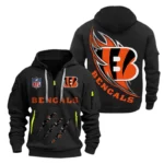 Cincinnati Bengals Half-Zip Hoodie Multi-Pocket Custom Text