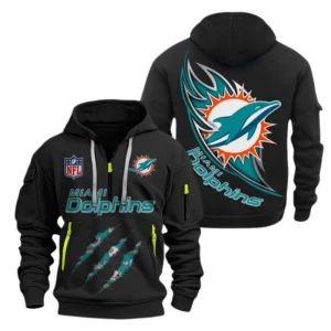 Miami Dolphins Half-Zip Hoodie Multi-Pocket Custom Text