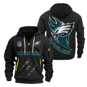 Philadelphia Eagles Half-Zip Hoodie Multi-Pocket Custom Text