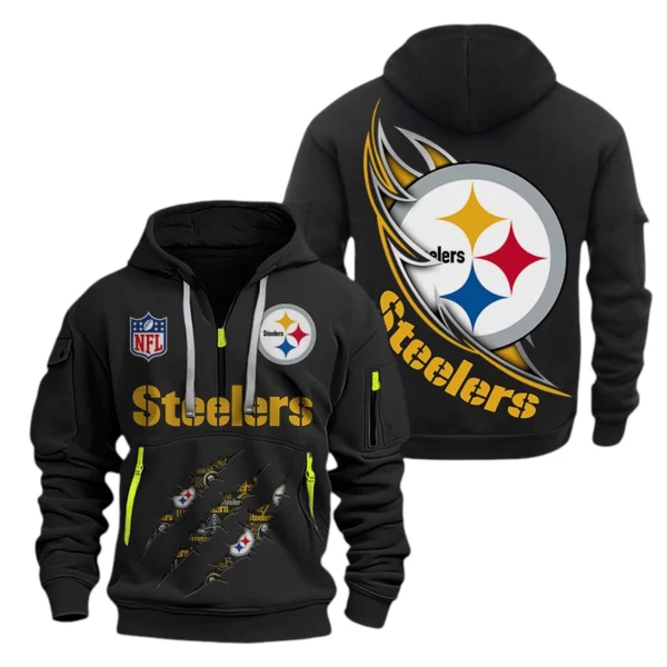 Pittsburgh Steelers Half-Zip Hoodie Multi-Pocket Custom Text