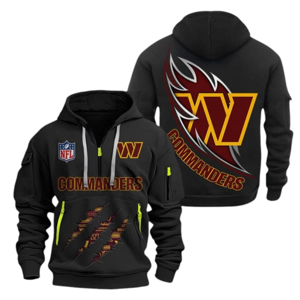 Washington Commanders Half-Zip Hoodie Multi-Pocket Custom Text