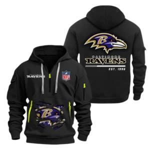 Baltimore Ravens Half Zip Hoodie Sports Hooded Multi-Pocket, Custom Text