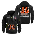 Cincinnati Bengals Half Zip Hoodie Sports Hooded Multi-Pocket, Custom Text