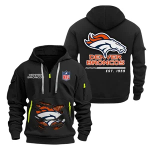 Denver Broncos Half Zip Hoodie Sports Hooded Multi-Pocket, Custom Text