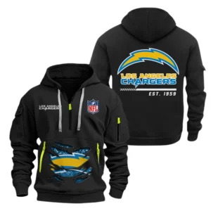 Los Angeles Chargers Half Zip Hoodie Sports Hooded Multi-Pocket, Custom Text
