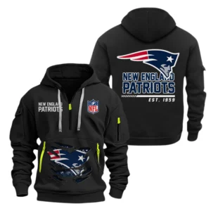 New England Patriots Half Zip Hoodie Sports Hooded Multi-Pocket, Custom Text