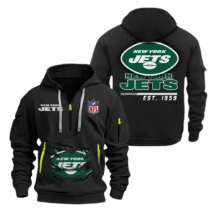 New York Jets Half Zip Hoodie Sports Hooded Multi-Pocket, Custom Text