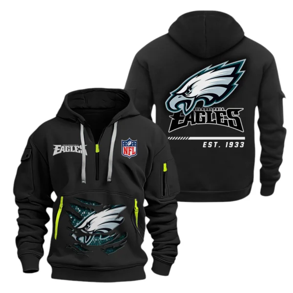 Philadelphia Eagles Half Zip Hoodie Sports Hooded Multi-Pocket, Custom Text