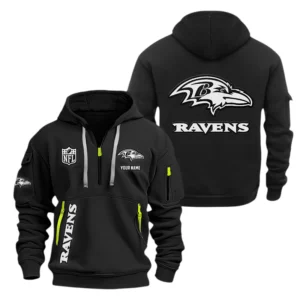 Baltimore Ravens Half Zip Hoodie Sports Hooded Multi-Pocket Custom Name