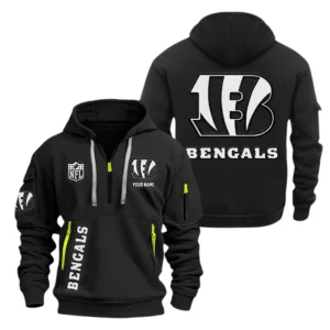 Cincinnati Bengals Half Zip Hoodie Sports Hooded Multi-Pocket Custom Name