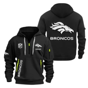 Denver Broncos Half Zip Hoodie Sports Hooded Multi-Pocket, Custom Name