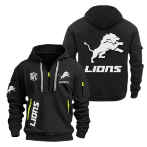 Detroit Lions Half Zip Hoodie Sports Hooded Multi-Pocket, Custom Name