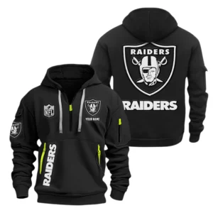 Las Vegas Raiders Half Zip Hoodie Sports Hooded Multi-Pocket, Custom Name