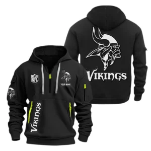Minnesota Vikings Half Zip Hoodie Sports Hooded Multi-Pocket, Custom Name