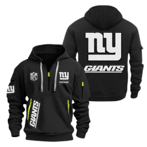 New York Giants Half Zip Hoodie Sports Hooded Multi-Pocket, Custom Name