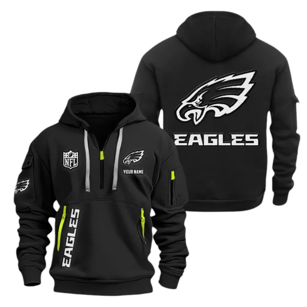 Philadelphia Eagles Half Zip Hoodie Sports Hooded Multi-Pocket, Custom Name