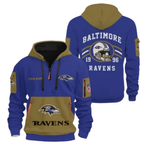 Baltimore Ravens Half Zip Hoodie All Over Prints Custom Name