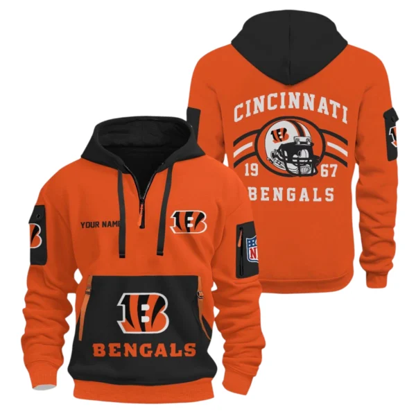 Cincinnati Bengals Half Zip Hoodie All Over Prints Custom Name