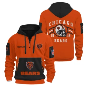 Chicago Bears Half Zip Hoodie All Over Prints Custom Name