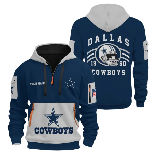 Dallas Cowboys Half Zip Hoodie All Over Prints Custom Name