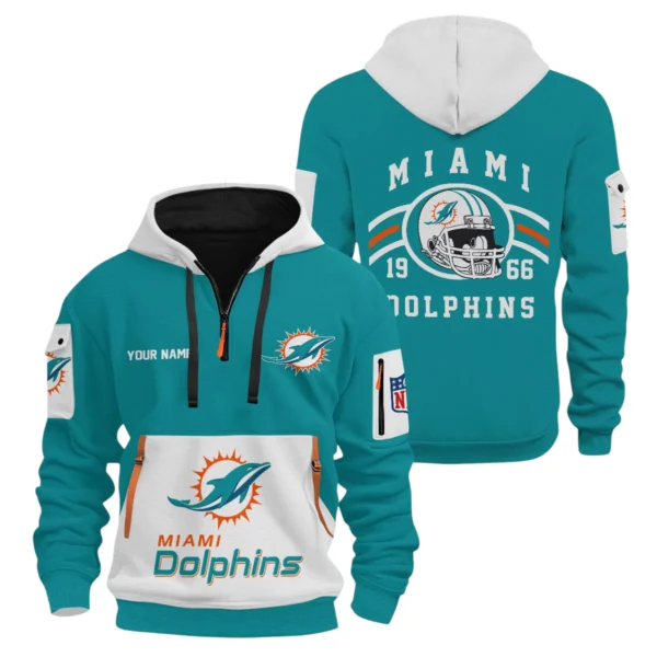 Miami Dolphins Half Zip Hoodie All Over Prints Custom Name