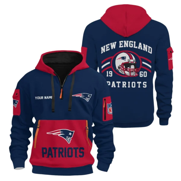 New England Patriots Half Zip Hoodie All Over Prints Custom Name