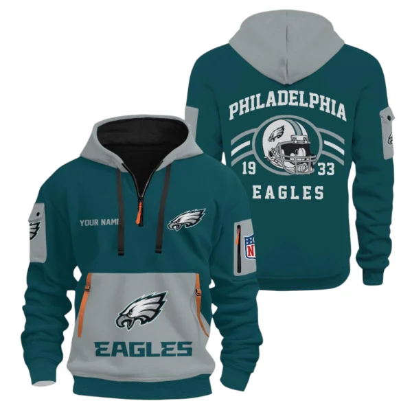 Philadelphia Eagles Half Zip Hoodie All Over Prints Custom Name