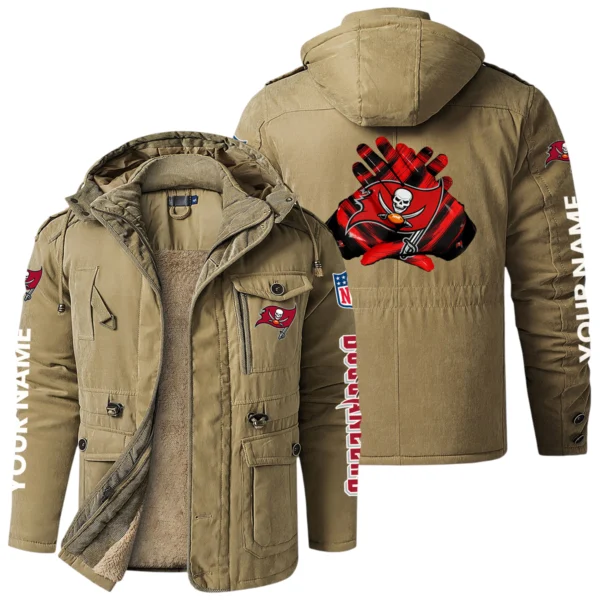 Tampa Bay Buccaneers Windproof Fleece Jacket Hooded Custom Name