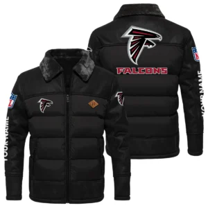 Atlanta Falcons Puffer Jacket Fur Collar Leather Patchwork Custom Name