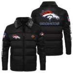 Denver Broncos Puffer Jacket Fur Collar Leather Patchwork Custom Name