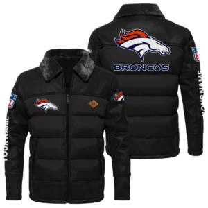 Denver Broncos Puffer Jacket Fur Collar Leather Patchwork Custom Name