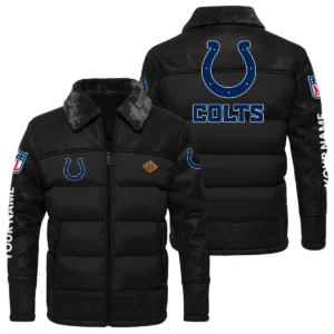 Indianapolis Colts Puffer Jacket Fur Collar Leather Patchwork Custom Name
