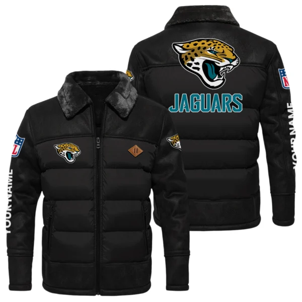 Jacksonville Jaguars Puffer Jacket Fur Collar Leather Patchwork Custom Name