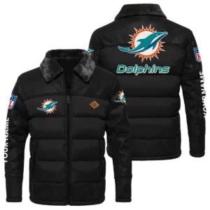 Miami Dolphins Puffer Jacket Fur Collar Leather Patchwork Custom Name