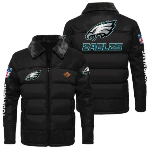 Philadelphia Eagles Puffer Jacket Fur Collar Leather Patchwork Custom Name