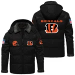 Cincinnati Bengals Puffer Jacket Hooded Detachable x PU Leather Custom Name