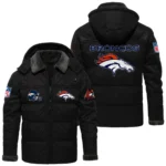 Denver Broncos Puffer Jacket Hooded Detachable x PU Leather Custom Name