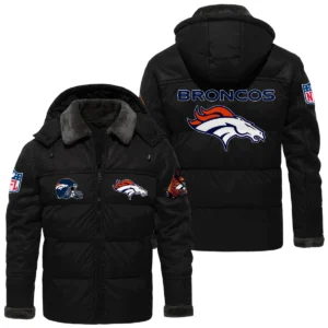 Denver Broncos Puffer Jacket Hooded Detachable x PU Leather Custom Name