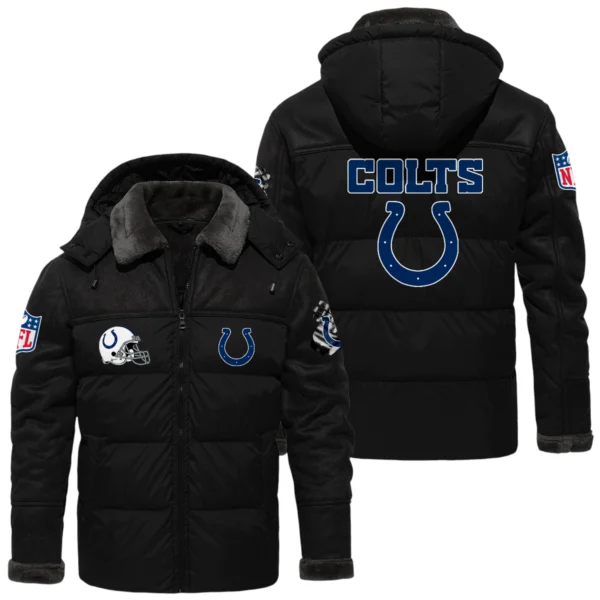 Indianapolis Colts Puffer Jacket Hooded Detachable x PU Leather Custom Name