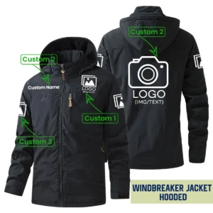Mytownchannel Windbreaker Jacket Hooded Fleece Lining Custom Name and Logo