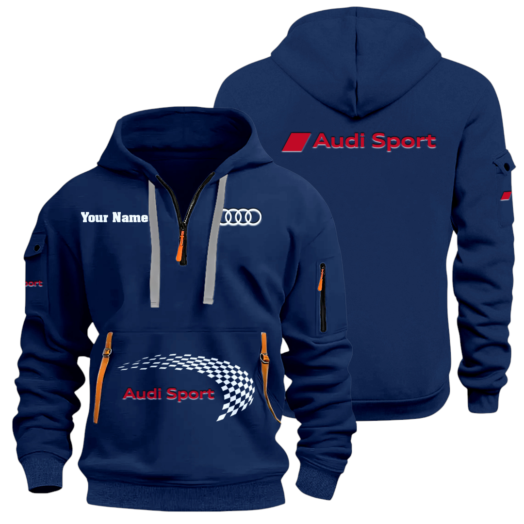 Audi Sport Racing Half Zip Hoodie Sports Hooded Multi-Pockets Custom Name Audi Sport Racing Half Zip Hoodie Sports Hooded Multi-Pockets Custom Name