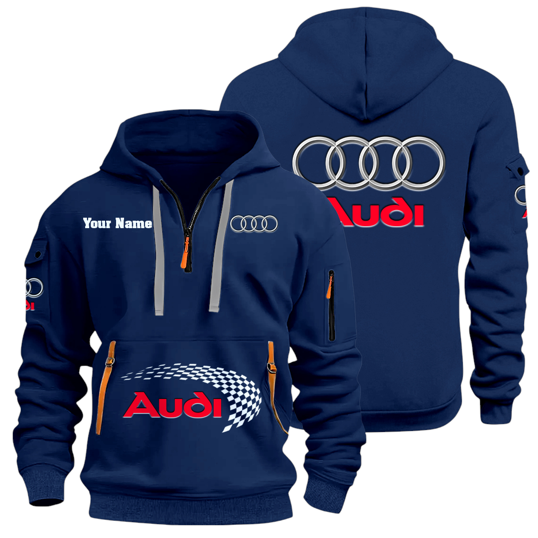Audi Half Zip Hoodie Sports Hooded Multi-Pockets Custom Name Audi Half Zip Hoodie Sports Hooded Multi-Pockets Custom Name