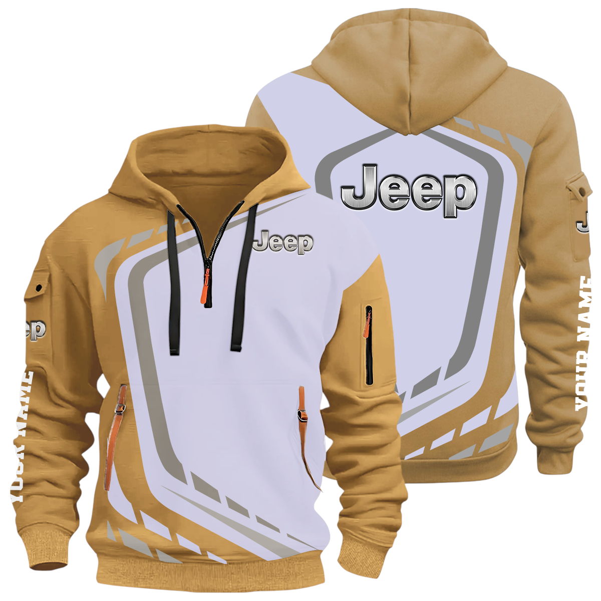 Jeep Half Zip Hoodie All Over Prints Multi-Pockets Custom Name Jeep Half Zip Hoodie All Over Prints Multi-Pockets Custom Name