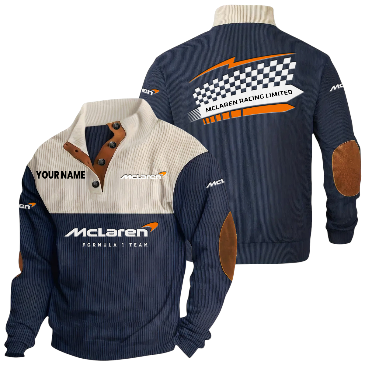 McLaren Racing Limited Exclusive Logo Knitted Ribbed Corduroy Sweatshirt Stand Collar Custom Name McLaren Racing Limited Exclusive Logo Knitted Ribbed Corduroy Sweatshirt Stand Collar Custom Name