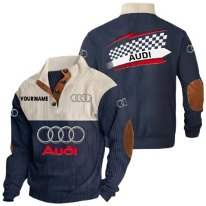 Audi Exclusive Logo Knitted Ribbed Corduroy Sweatshirt Stand Collar Custom Name