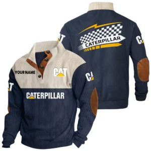Caterpillar Exclusive Logo Knitted Ribbed Corduroy Sweatshirt Stand Collar Custom Name