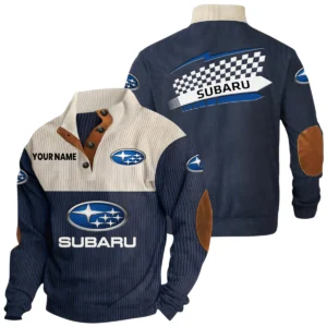 Subaru Exclusive Logo Knitted Ribbed Corduroy Sweatshirt Stand Collar Custom Name