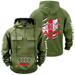 Audi Quarter Zip Hoodie Multi-Pockets Custom Name