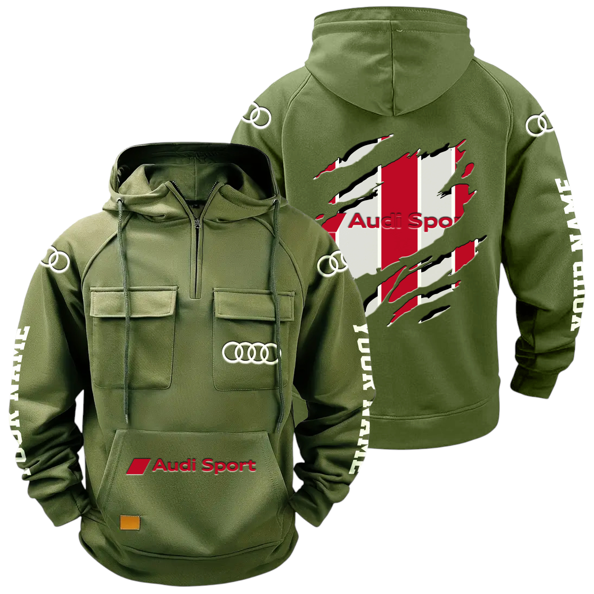 Audi Sport Racing Quarter Zip Hoodie Multi-Pockets Custom Name Audi Sport Racing Quarter Zip Hoodie Multi-Pockets Custom Name