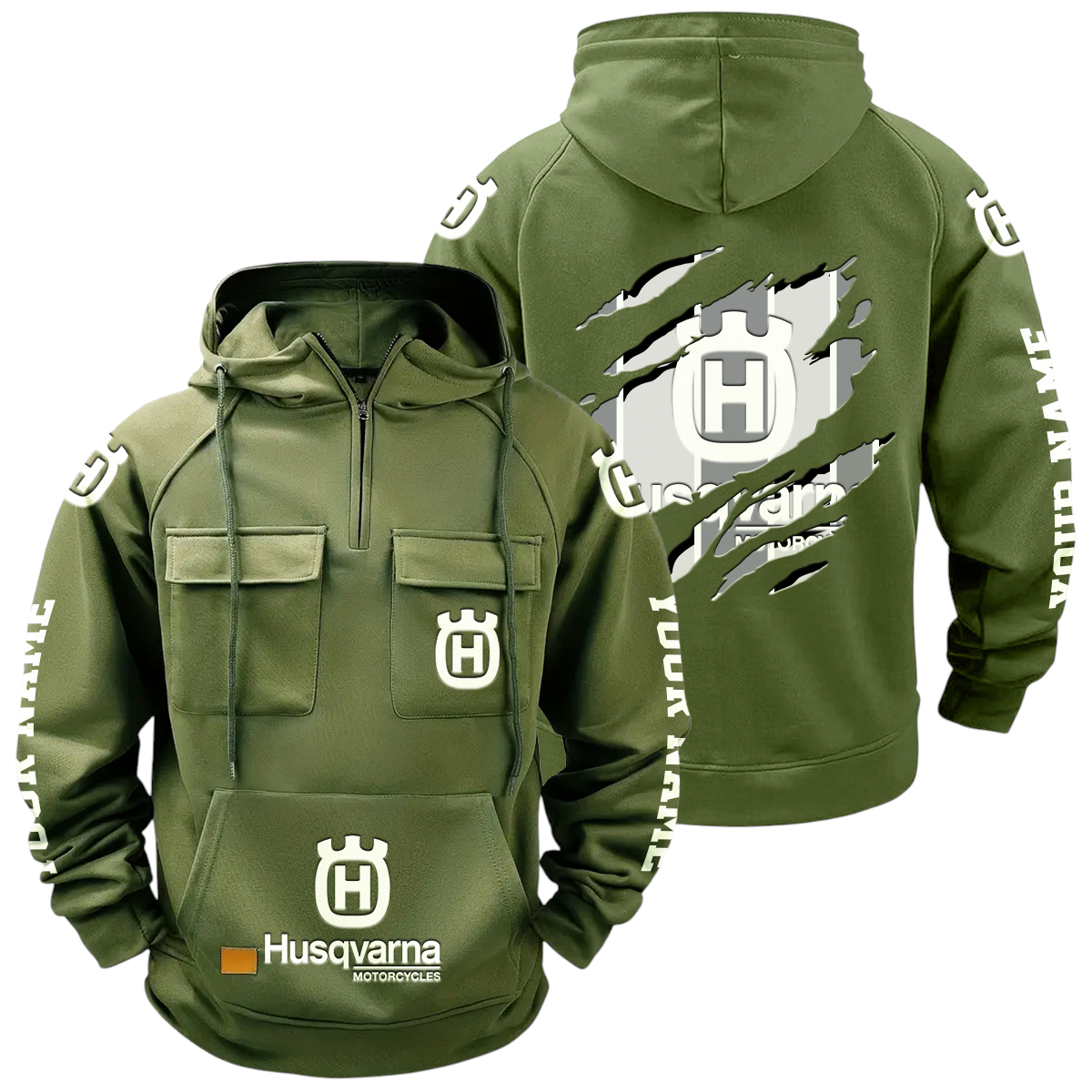 Husqvarna Motorcycles Quarter Zip Hoodie Multi-Pockets Custom Name Husqvarna Motorcycles Quarter Zip Hoodie Multi-Pockets Custom Name